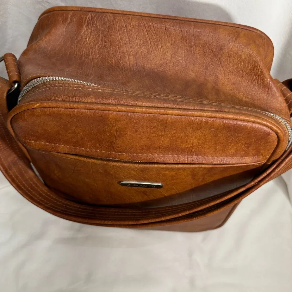 Samsonite VTG Brown Leather Crossbody Messenger Bag Adjustable Strap